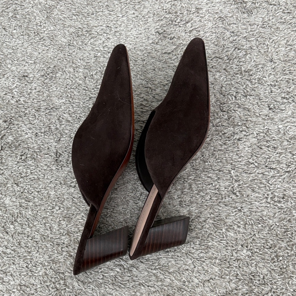Loeffler Randall Dark Brown Suede Pointed-Toe Mules - Picture 2 of 3